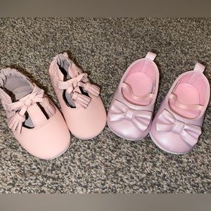 2 pair baby girl pink shoes bundle; Size 0-6 Months